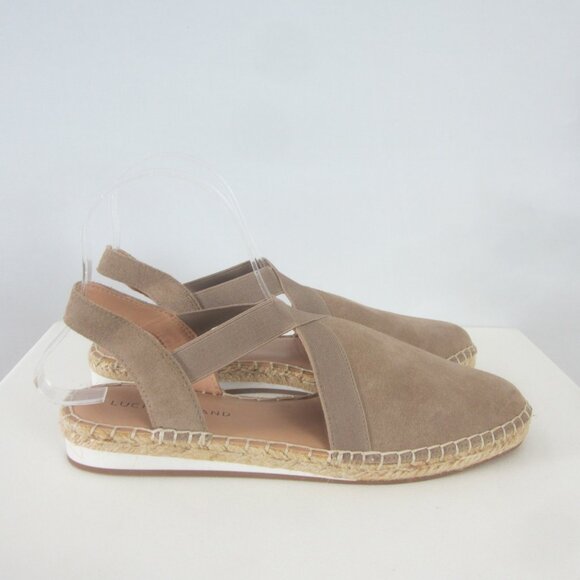 New Lucky Brand Womens 8 Tan Espadrille Slip-On Suede Slingback Shoe LP RIFKA - Picture 1 of 11
